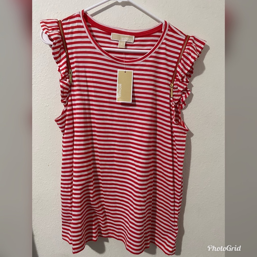 Michael kors red and white blouse